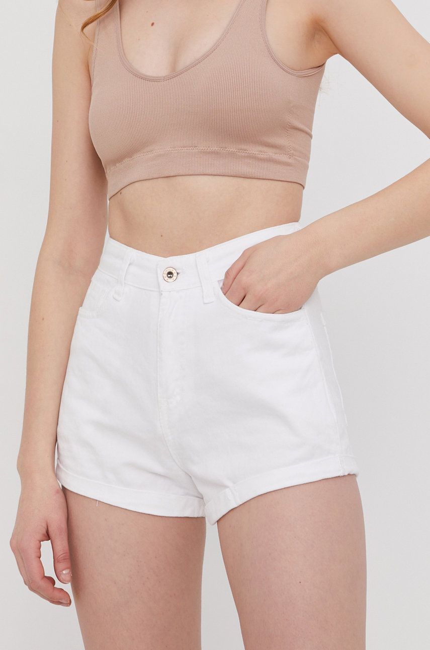 Answear Lab Szorty jeansowe damskie kolor biały gładkie medium waist