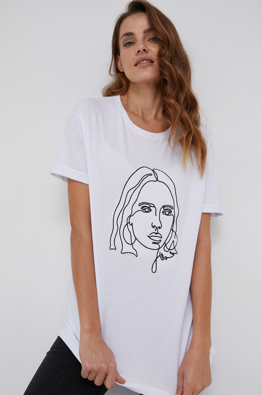 

Памучна тениска Answear Lab в бяло, Бял