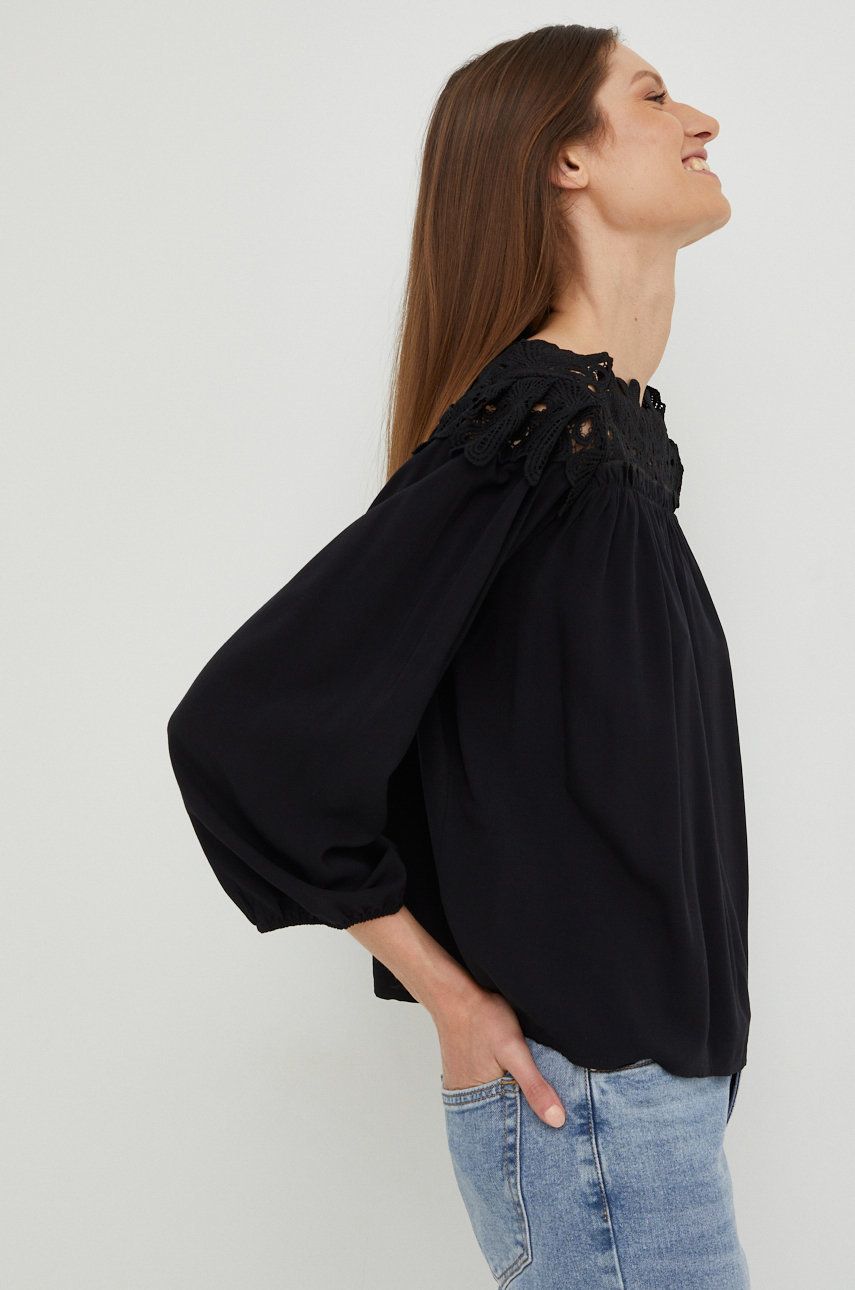Answear Lab bluzka bawełniana damska kolor czarny z aplikacją
