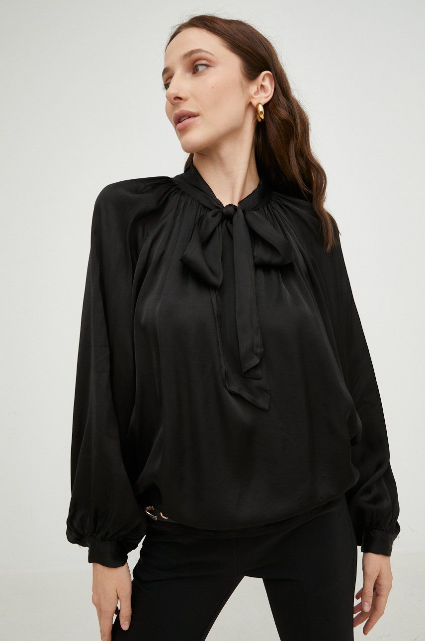 Answear Lab bluzka z jedwabiem damska kolor czarny gładka