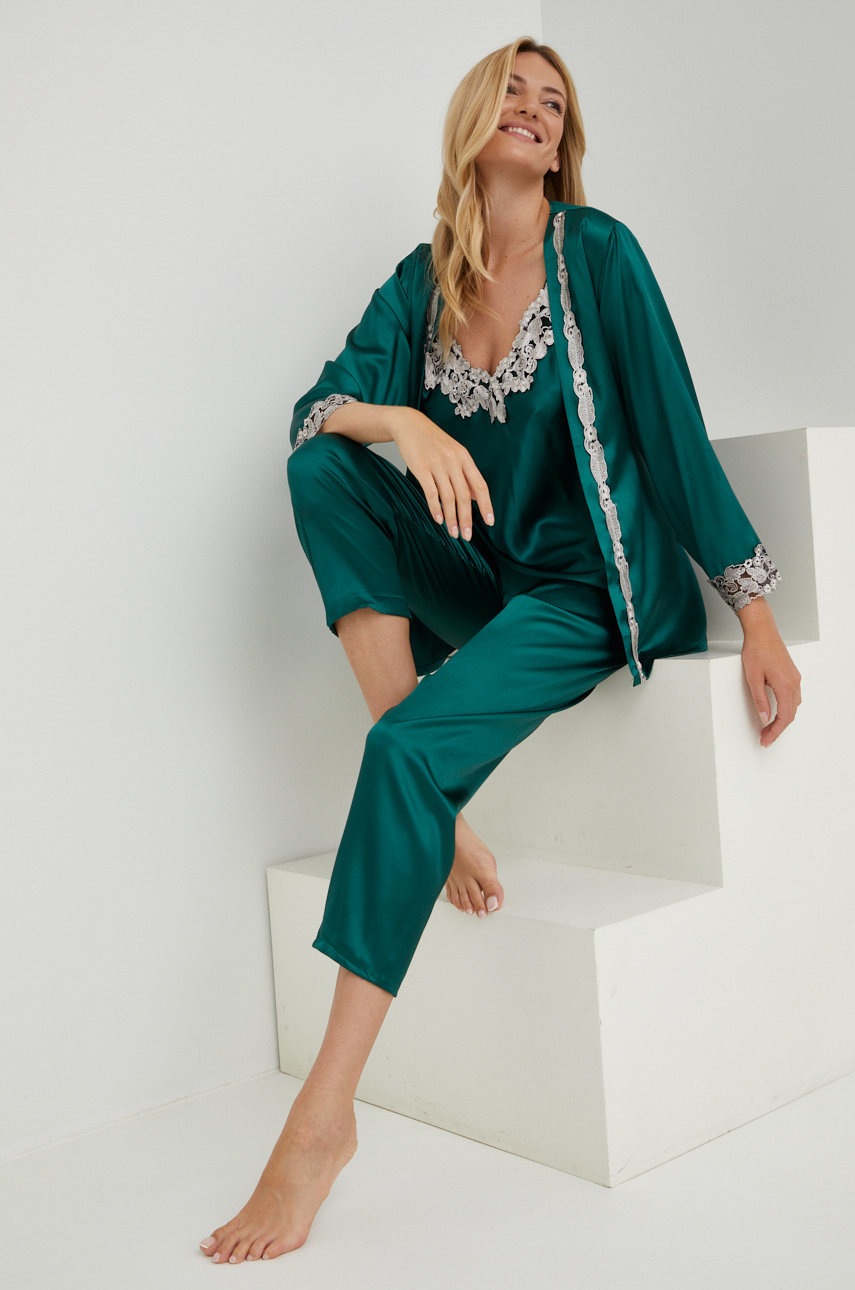 

Комплект пижама с коприна Answear Lab Silk Blend в зелено от сатен, Зелен