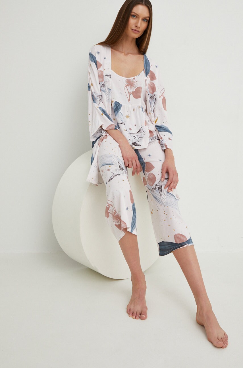 Answear lab set de pijamale din 3 piese culoarea bej