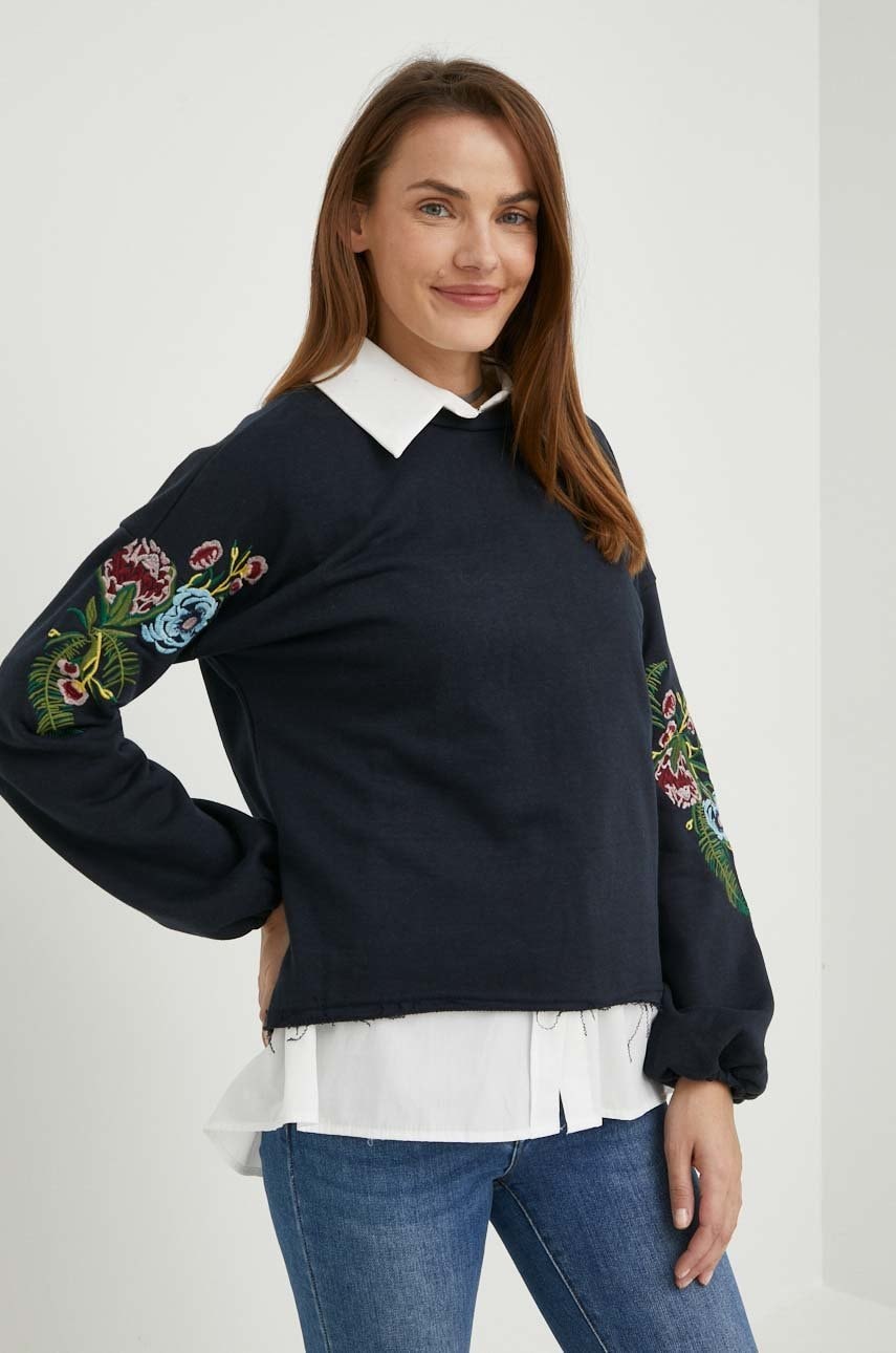Answear Lab bluza femei, culoarea albastru marin, cu imprimeu