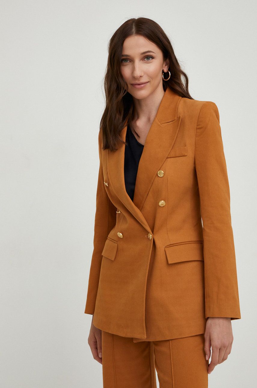 Answear Lab compleu – jacheta si pantaloni femei, culoarea maro Answear