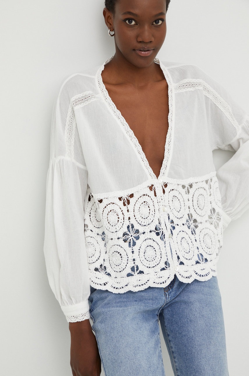 

Памучна риза Answear Lab дамска в бяло със свободна кройка, Бял