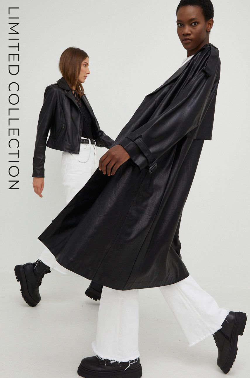Answear Lab palton femei, culoarea negru, de tranzitie, desfacut Answear