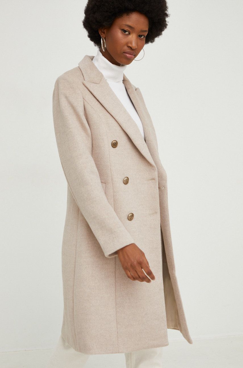 Answear Lab palton de lana culoarea bej, de tranzitie, cu doua randuri de nasturi answear imagine noua
