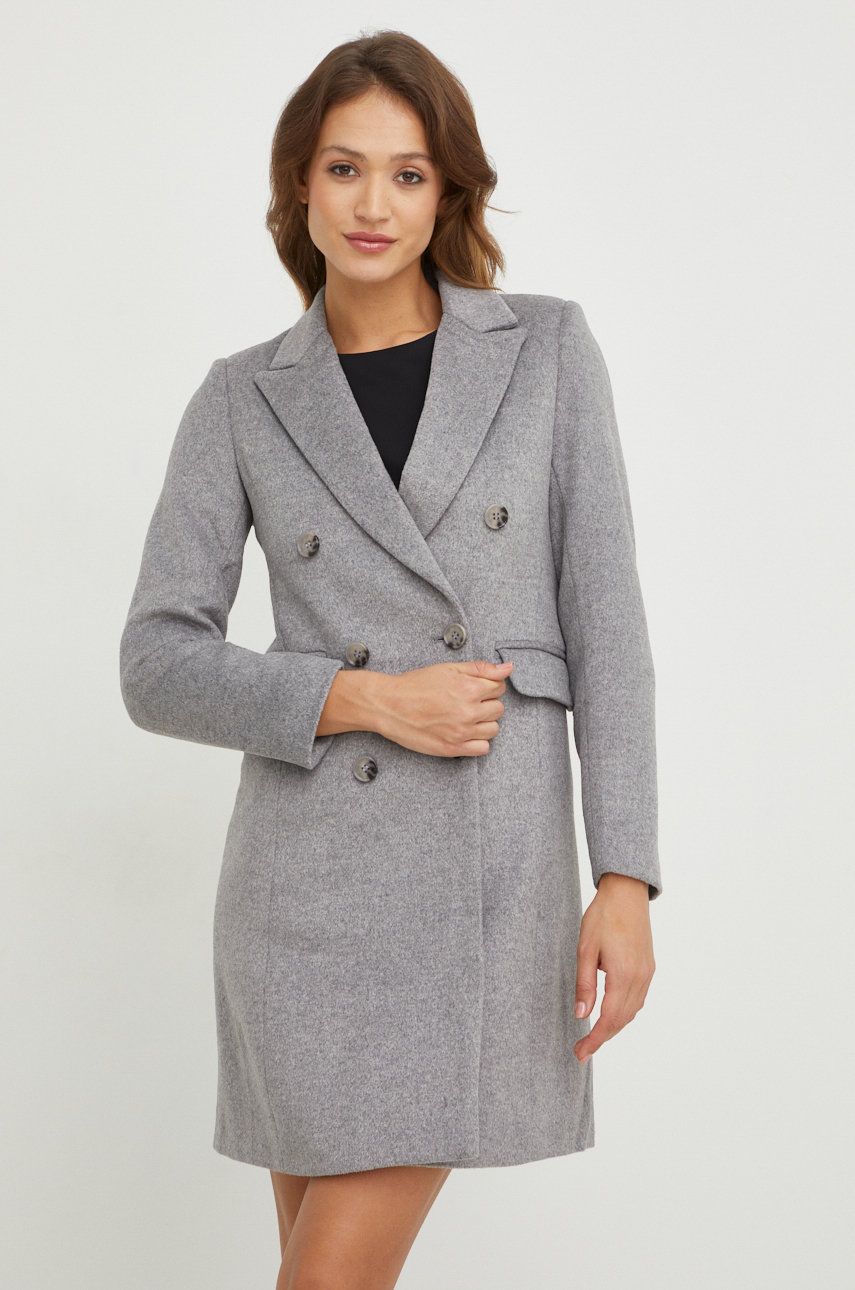 Answear Lab palton de lana culoarea gri, de tranzitie, cu doua randuri de nasturi Answear imagine megaplaza.ro
