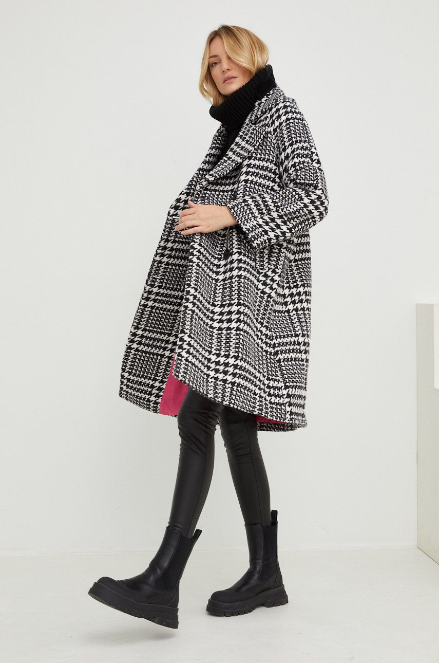 Answear Lab palton de lana culoarea negru, de tranzitie, cu doua randuri de nasturi answear imagine noua