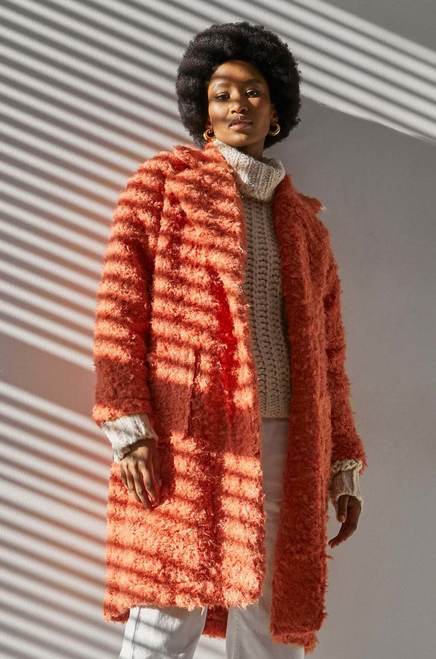 Answear Lab palton femei, culoarea portocaliu, de tranzitie, oversize Answear