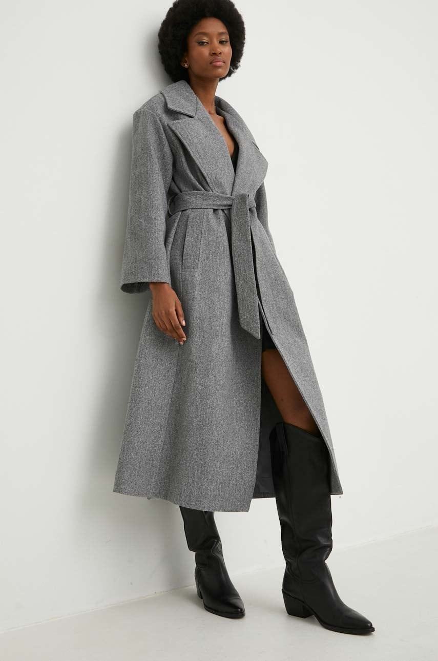 Answear lab palton de lana culoarea gri, de tranzitie, desfacut