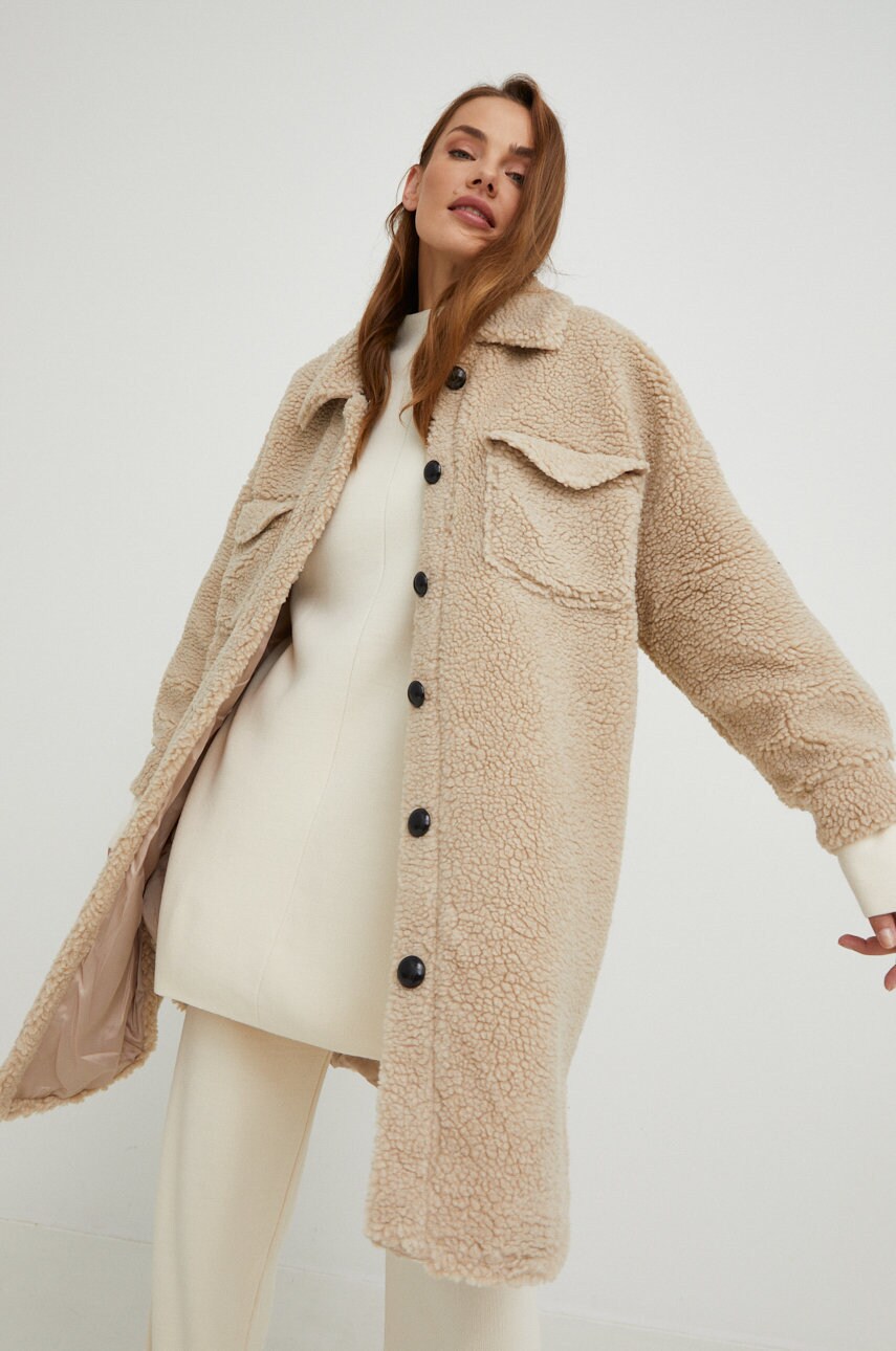 Answear lab palton femei, culoarea bej, de tranzitie, oversize