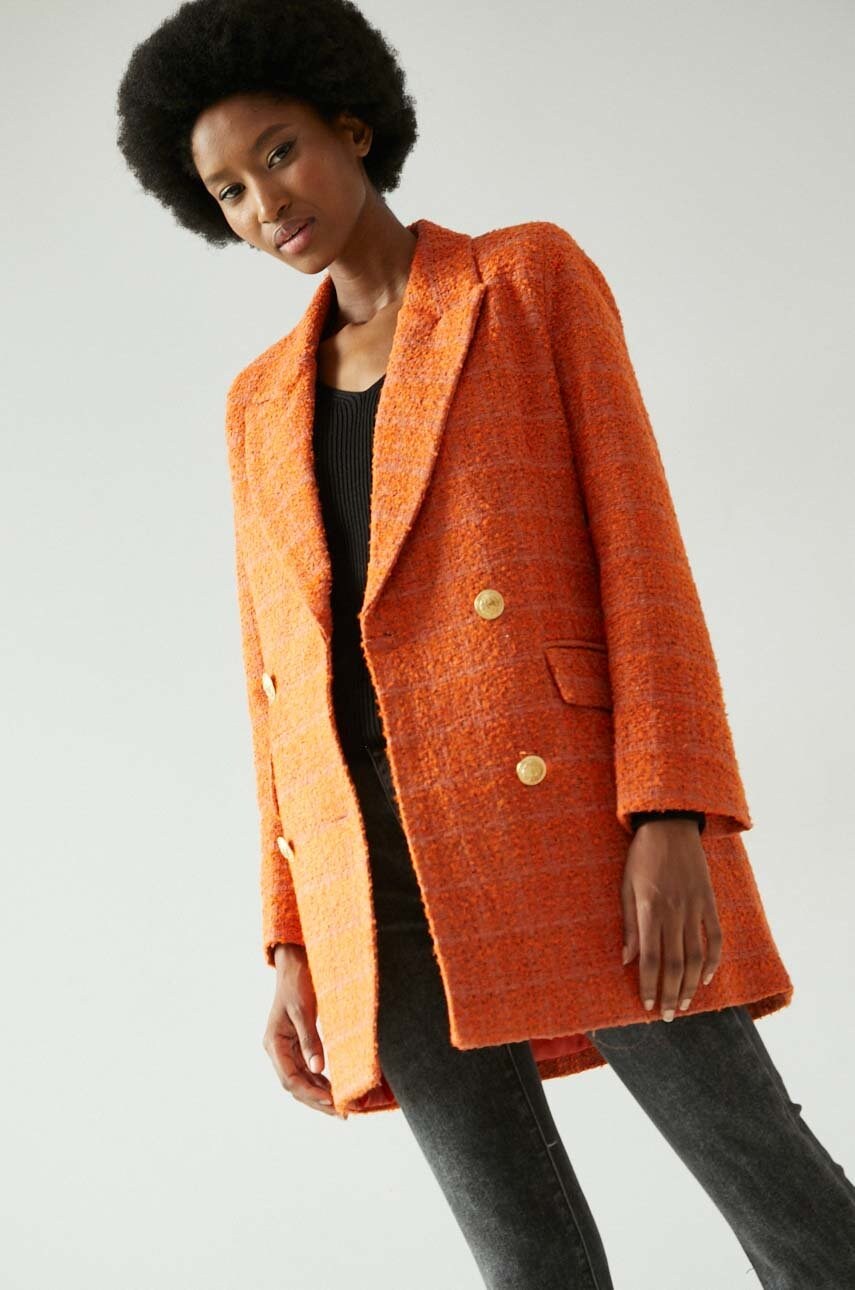 Answear lab sacou culoarea portocaliu, cu doua randuri de nasturi, modelator