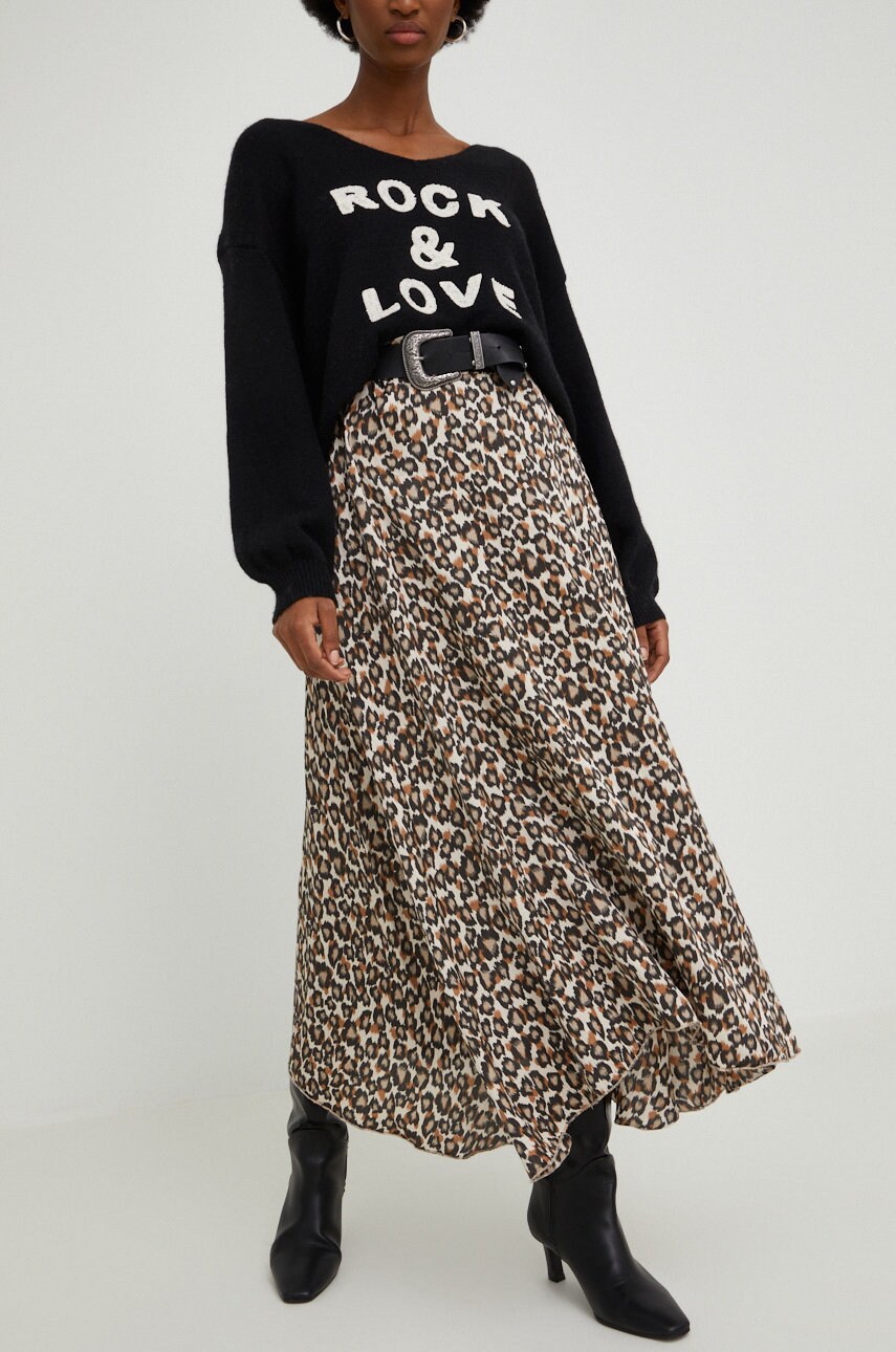 Answear lab fusta de matase culoarea maro, maxi, evazati