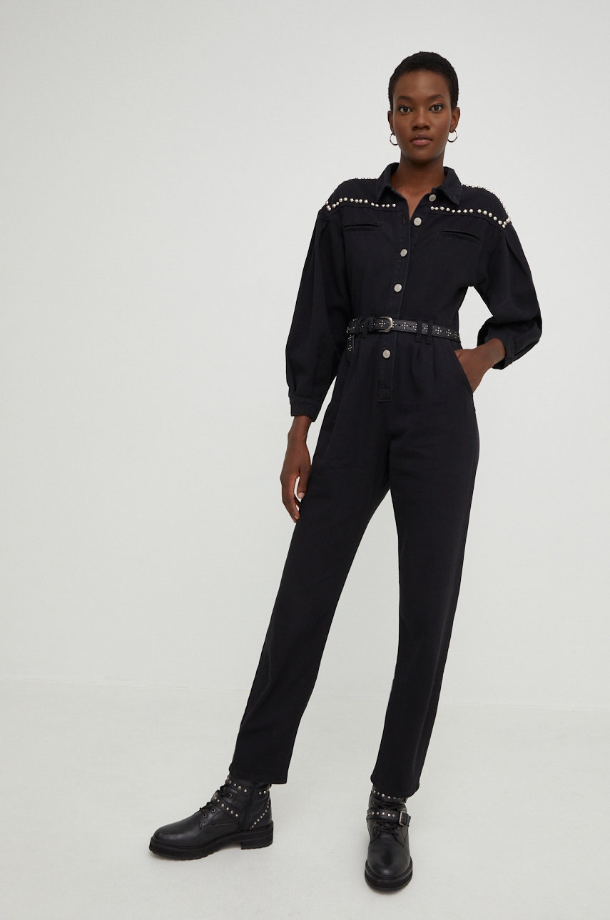 

Джинсовый комбинезон Answear Lab цвет чёрный с воротником