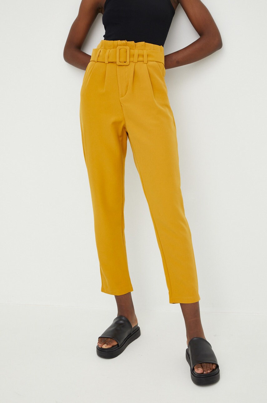Answear lab pantaloni femei, culoarea galben, drept, high waist