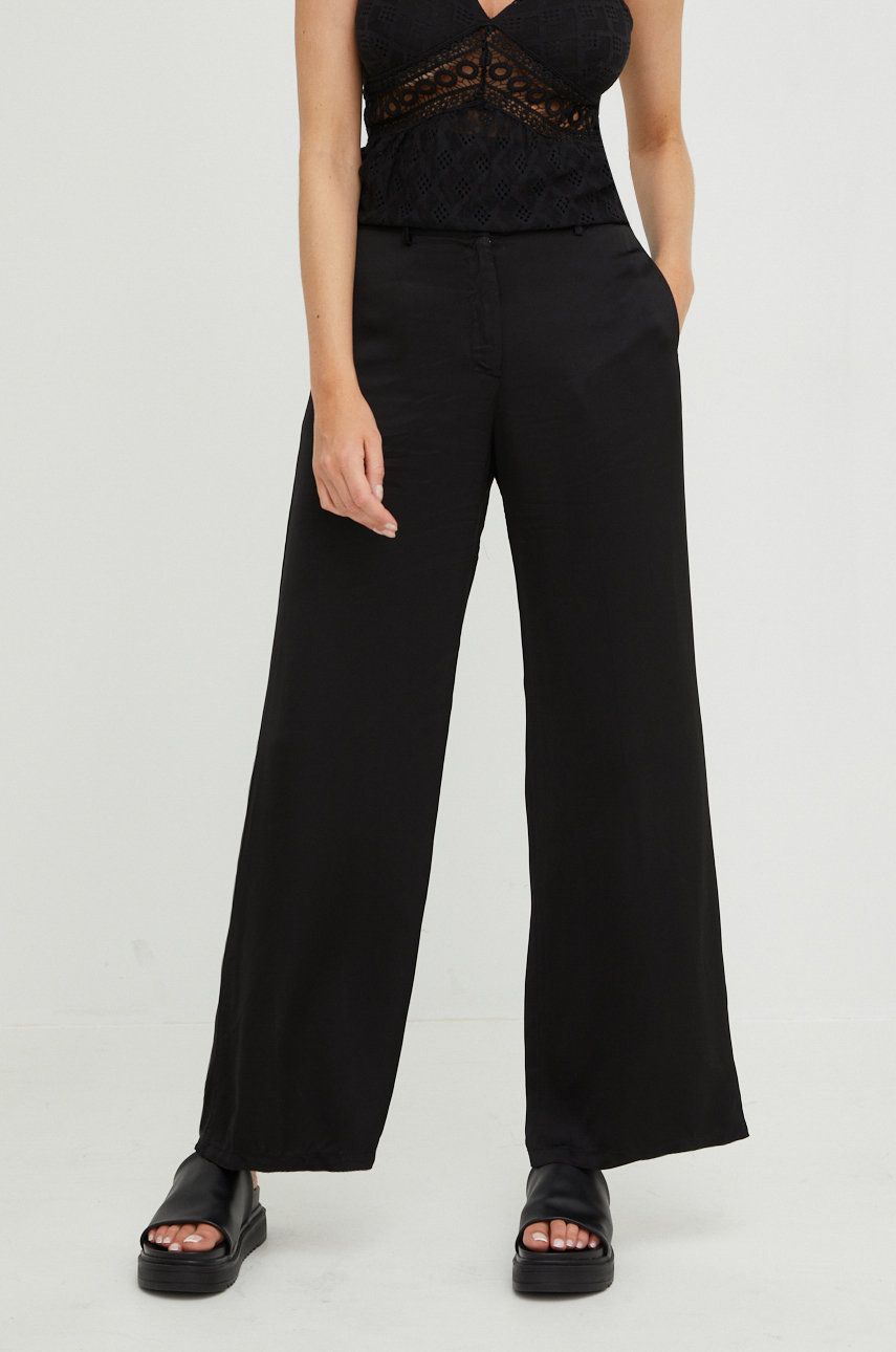 Answear Lab pantaloni de matase Silk Blend hand Wash femei, culoarea negru, lat, high waist answear imagine noua