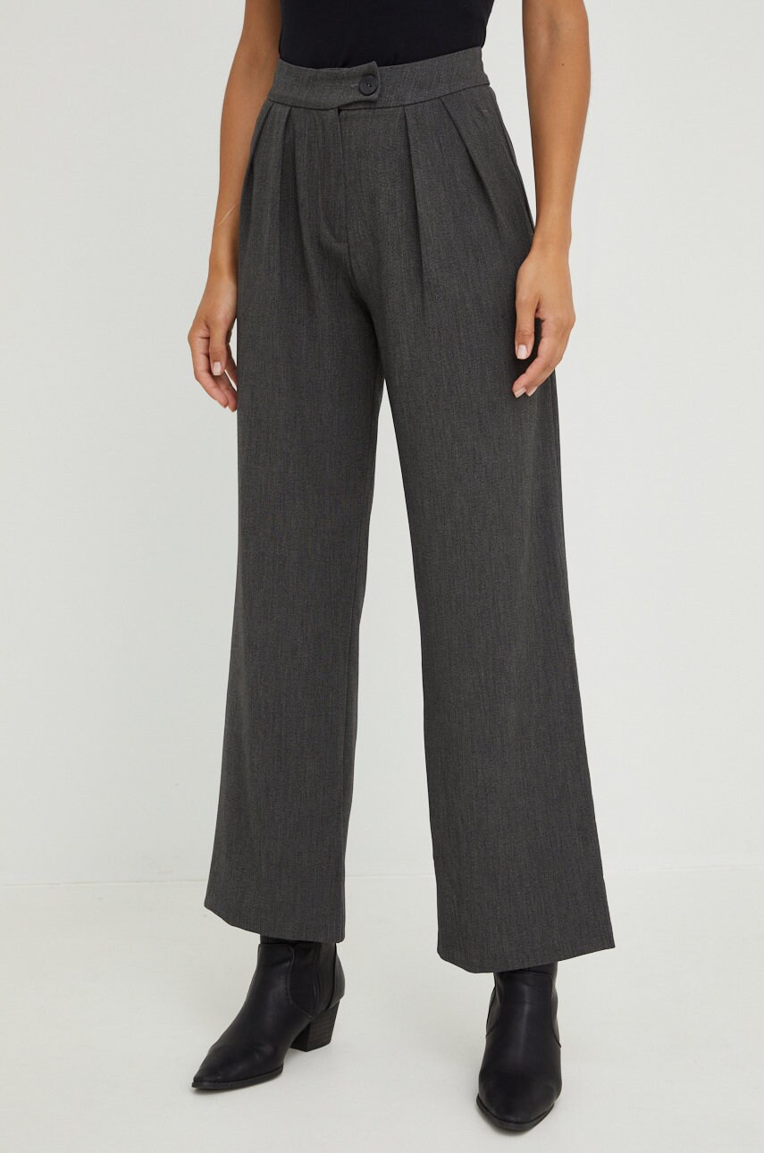 Answear lab pantaloni femei, culoarea gri, drept, high waist