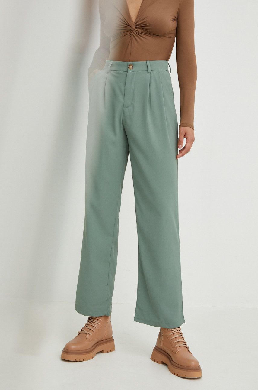 Answear Lab pantaloni femei, culoarea turcoaz, lat, high waist