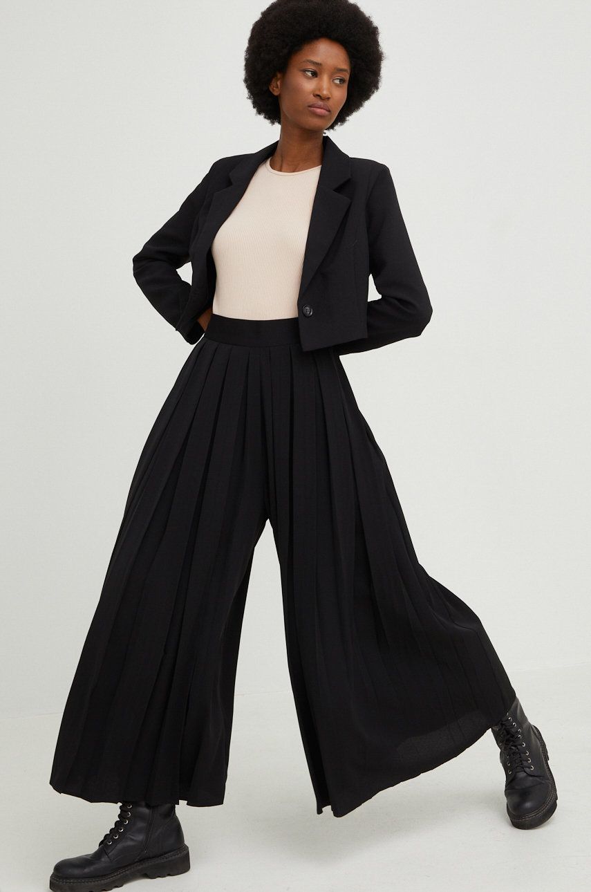 Answear Lab pantaloni femei, culoarea negru, lat, high waist Answear imagine megaplaza.ro
