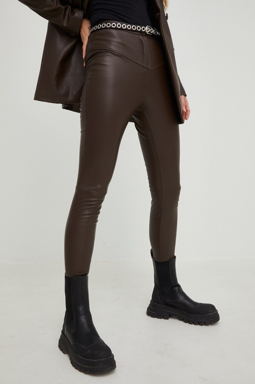 Answear lab pantaloni femei, culoarea maro, mulata, high waist