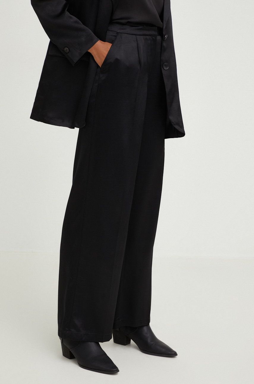 Kalhoty Answear Lab dámské, černá barva, jednoduché, high waist - černá -  46% Rayon