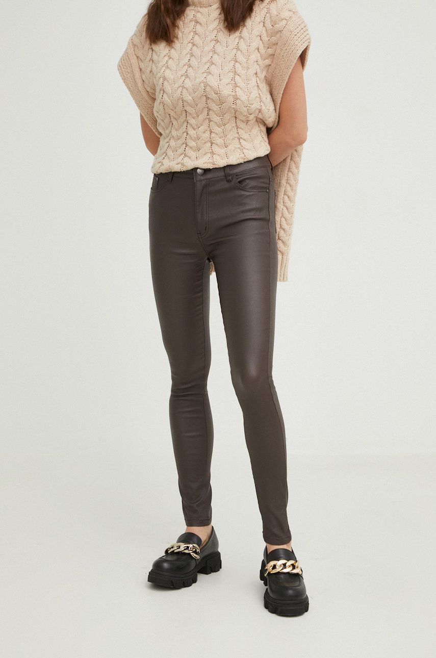 Answear Lab pantaloni femei, culoarea maro, mulata, high waist