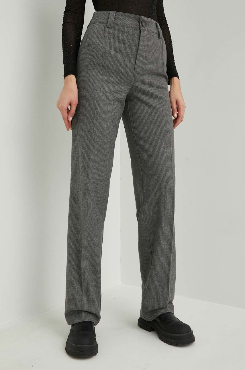 Answear Lab pantaloni din lână femei, culoarea gri, lat, high waist
