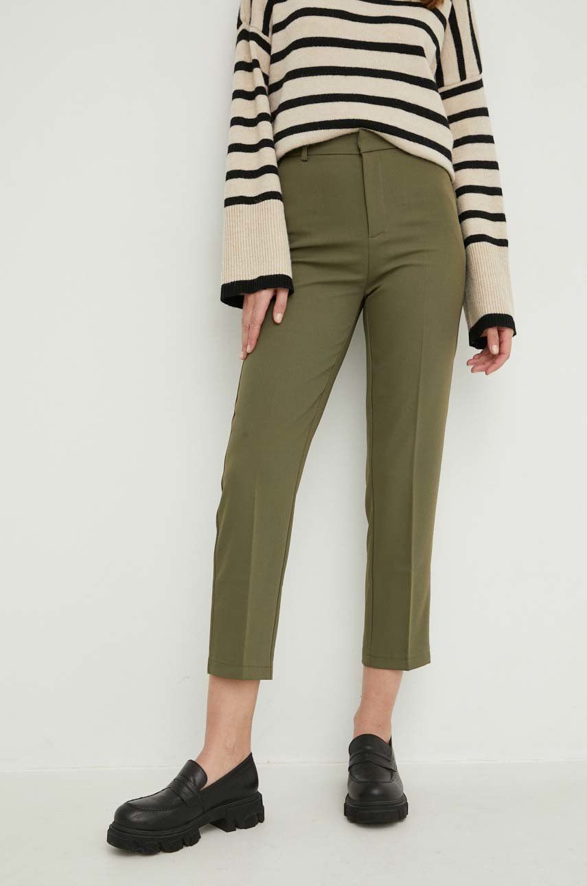 Answear Lab pantaloni femei, culoarea verde, drept, high waist Answear imagine megaplaza.ro