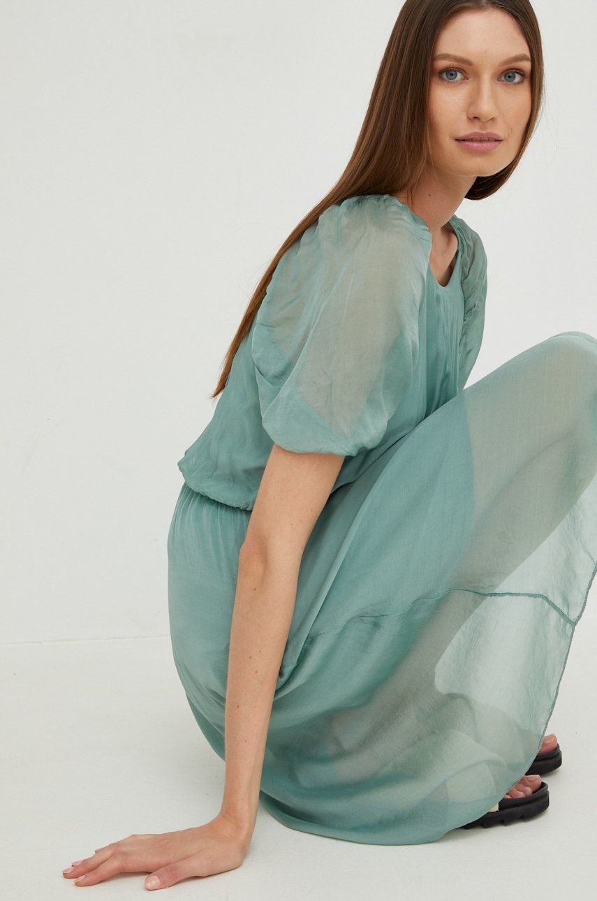 Answear Lab rochie din matase Silk Blend culoarea turcoaz, mini, evazati
