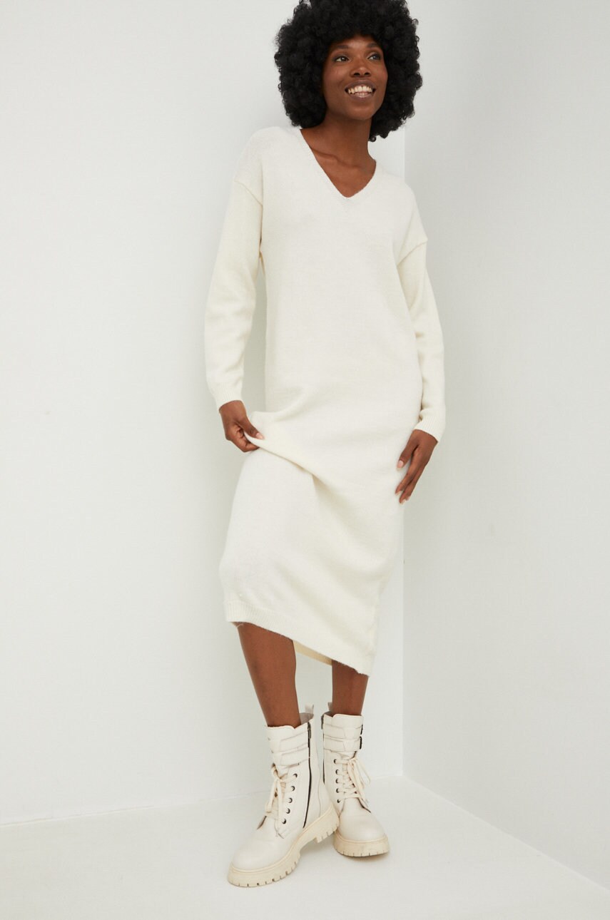 Answear lab rochie din lana culoarea bej, midi, oversize