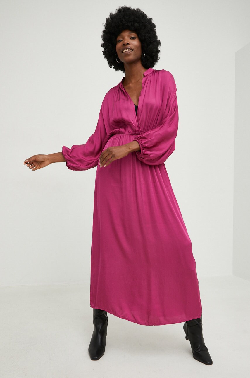 Answear lab rochie din matase culoarea roz, maxi, evazati