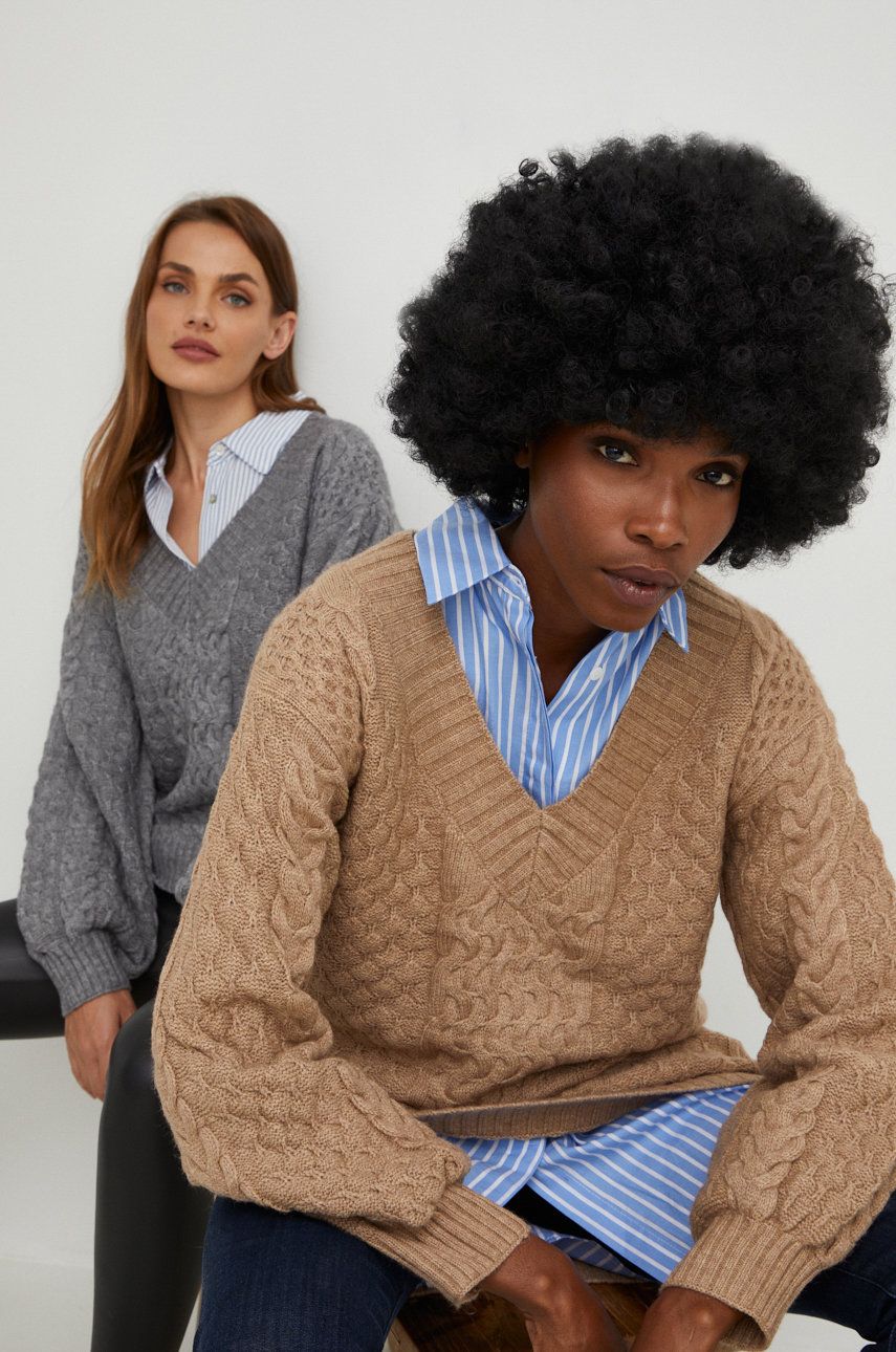 Answear Lab pulover de lana femei, culoarea maro, călduros
