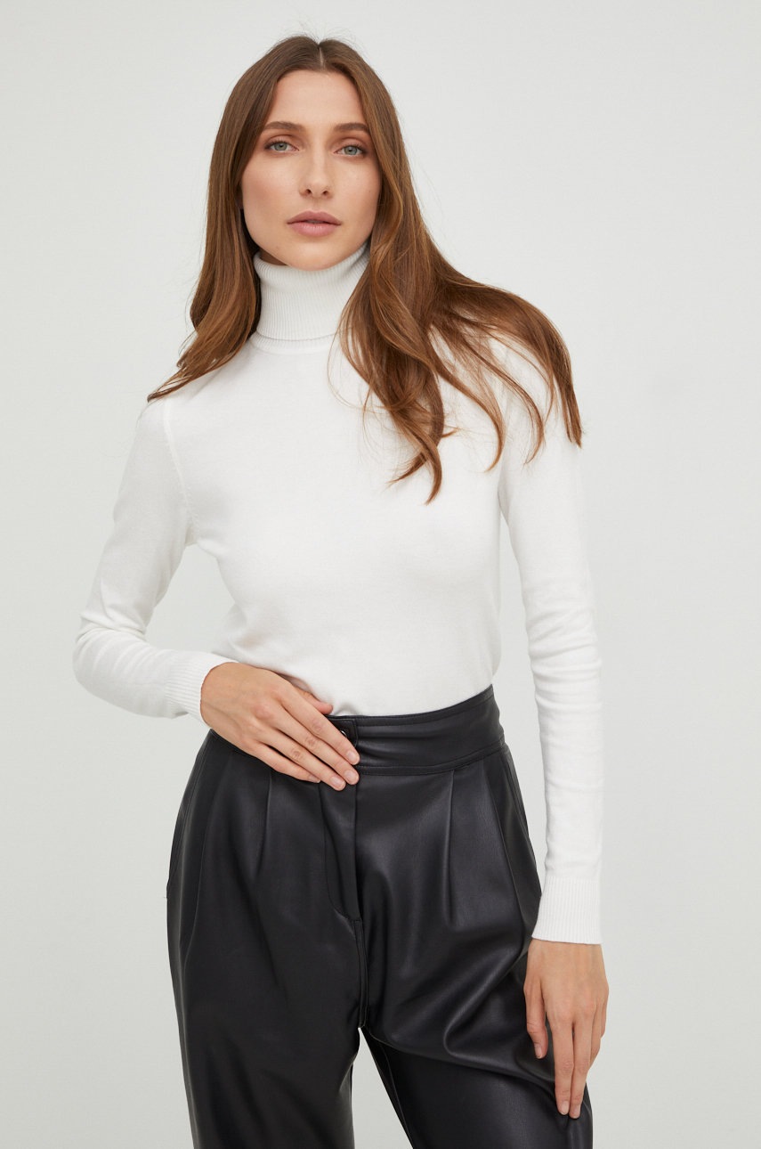 

Пуловер Answear Lab дамски в бяло от лека материя с поло, Бял