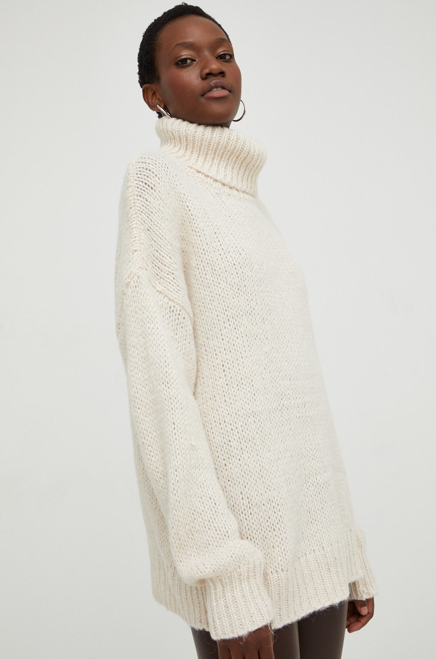 

Пуловер с вълна Answear Lab дамски в бежово с поло, Бежов