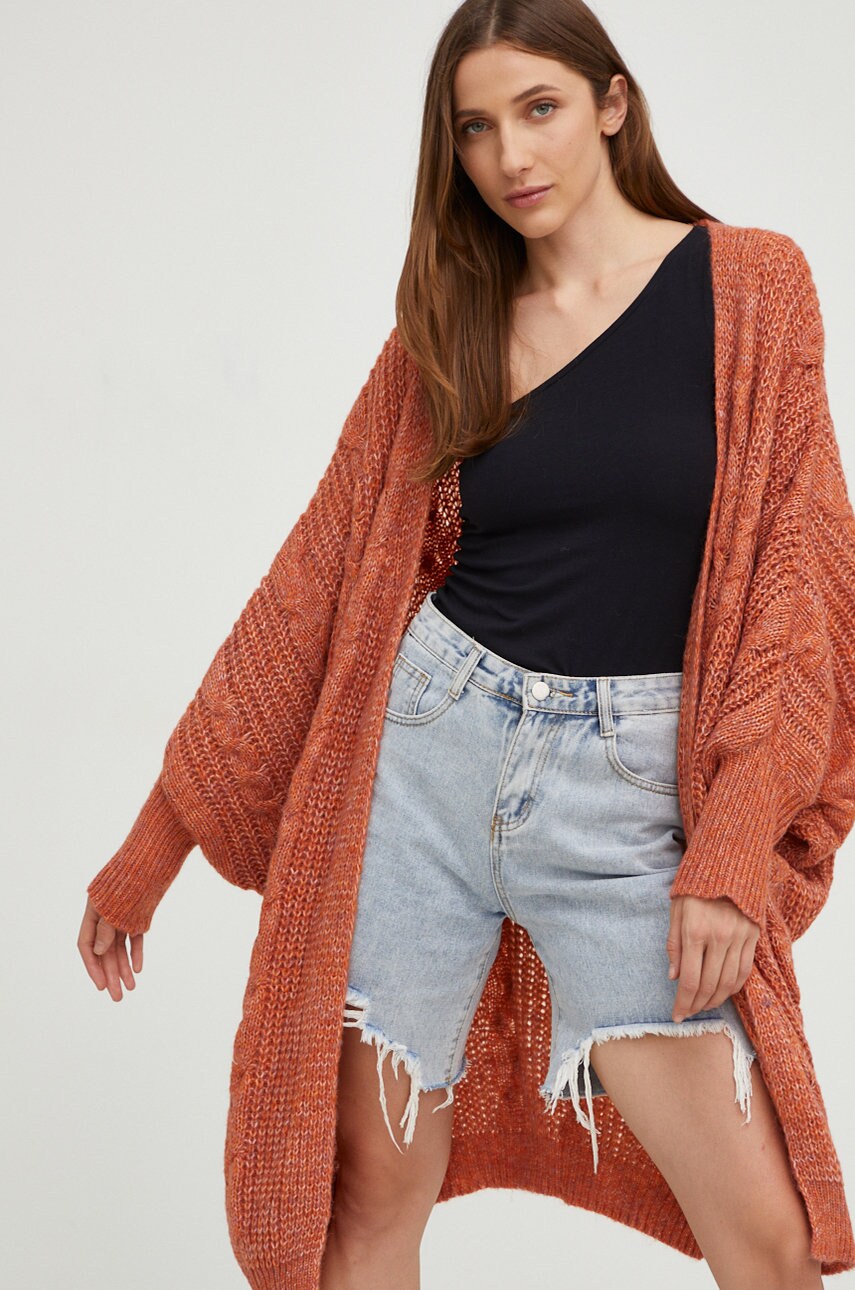 Answear lab cardigan din amestec de lana femei, culoarea maro