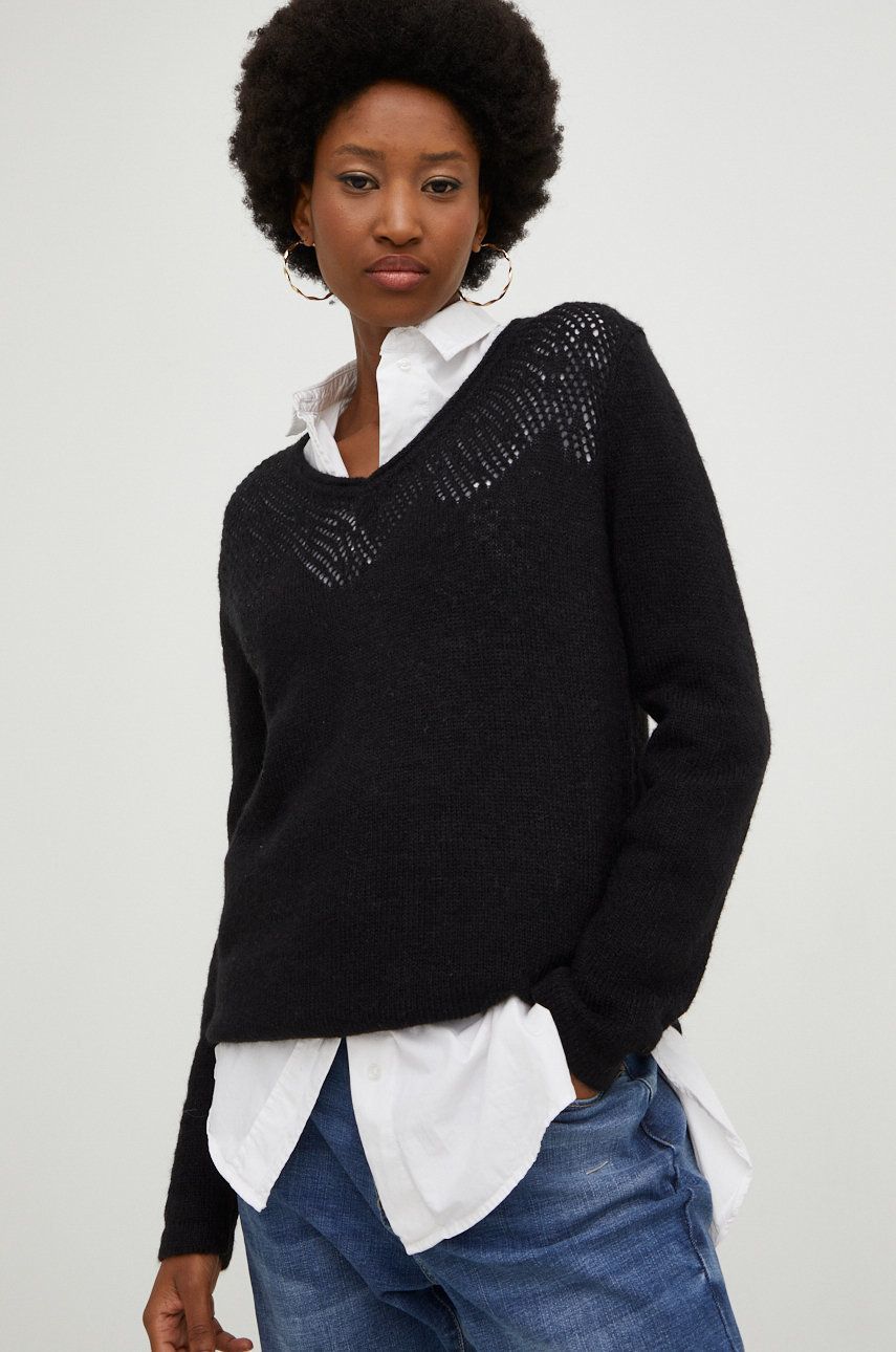 Answear Lab sweter z wełną damski kolor czarny lekki