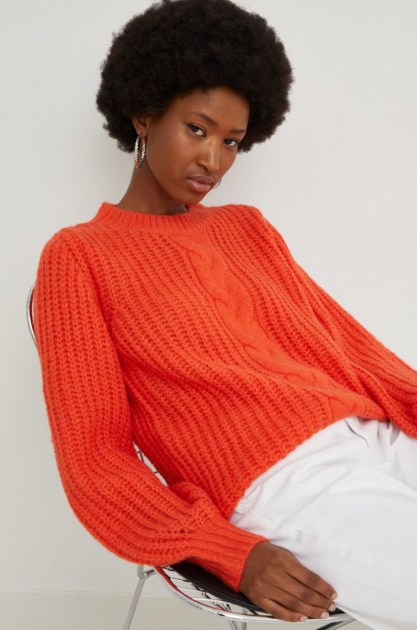Answear Lab sweter z domieszką wełny damski kolor pomarańczowy