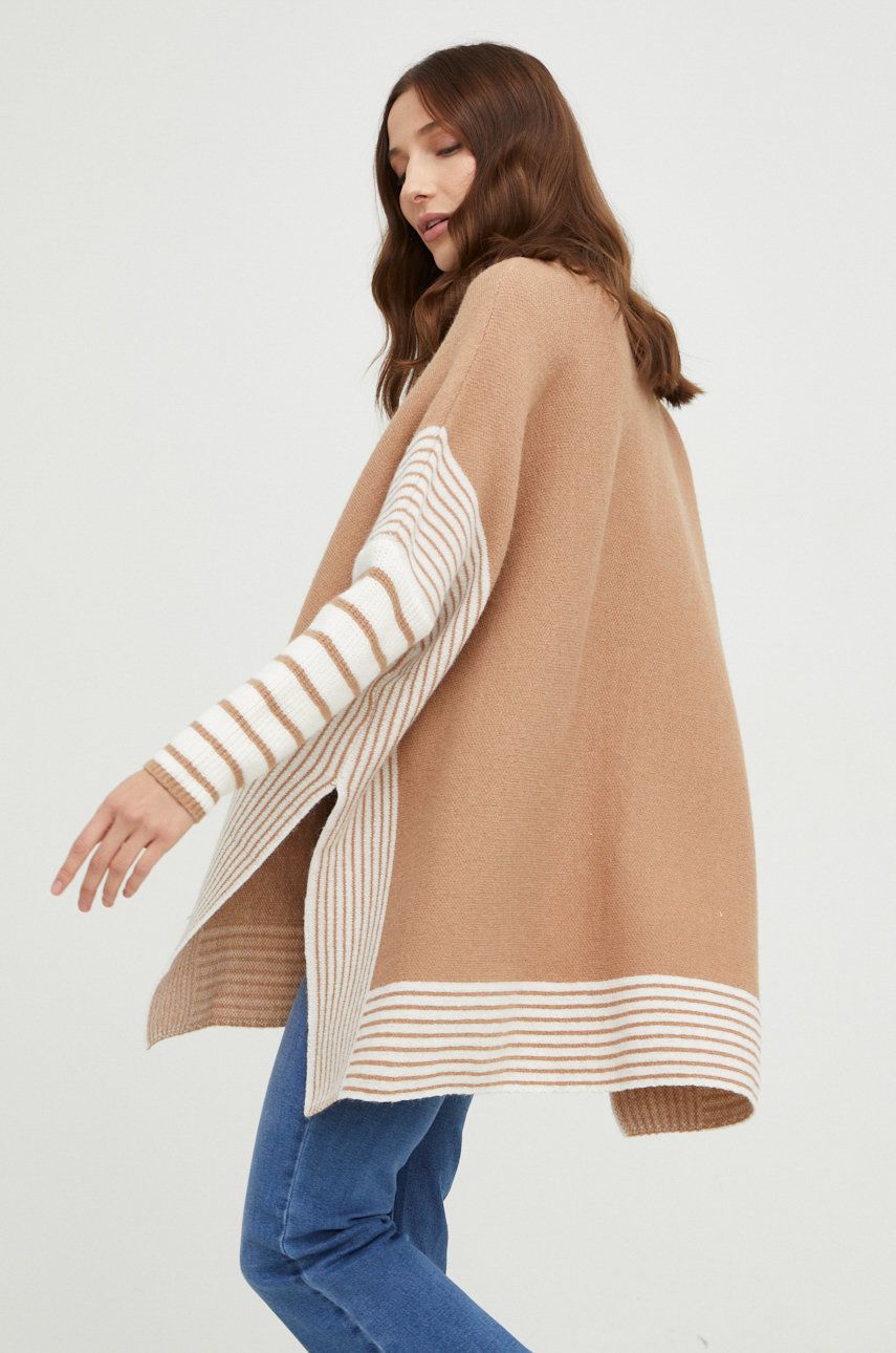 Answear Lab pulover de lana femei, culoarea maro, cu turtleneck