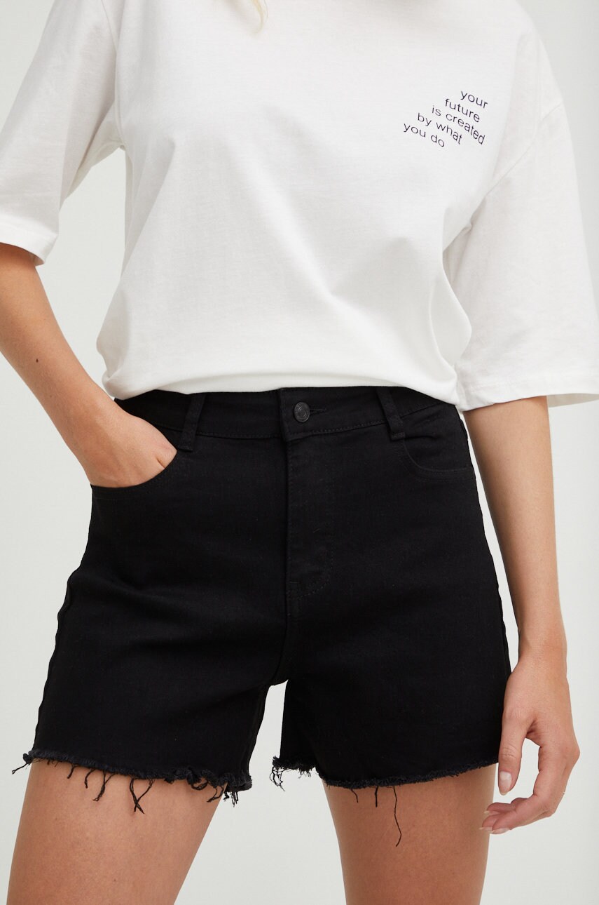 Answear lab pantaloni scurti jeans push up femei, culoarea negru, neted, high waist