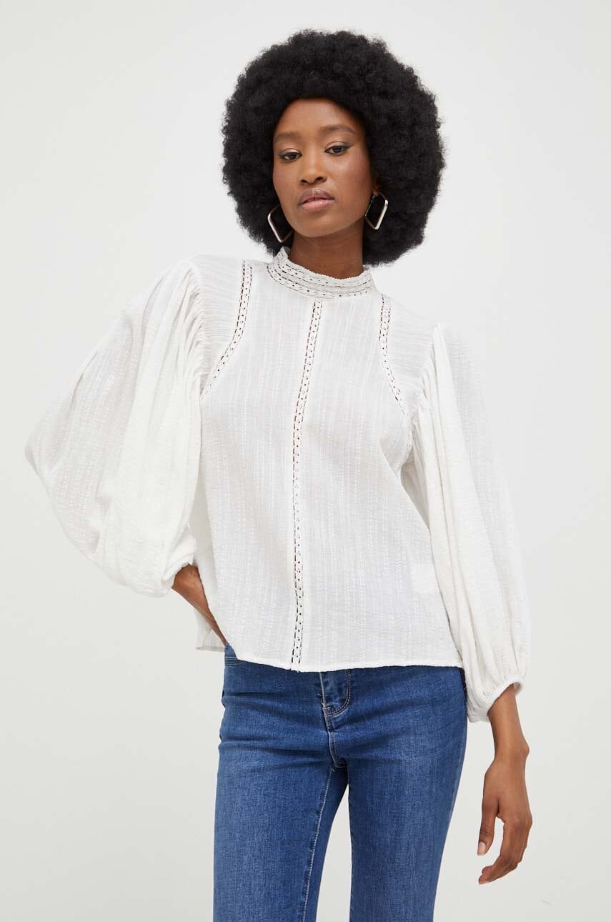 Answear lab bluza din bumbac femei, culoarea alb, cu imprimeu