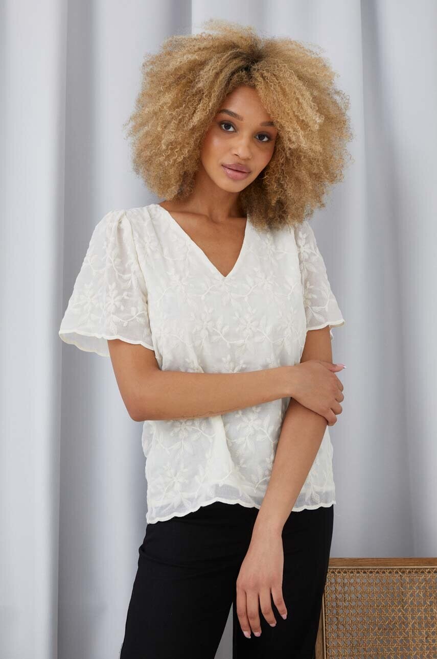 Answear lab bluza din amestec de in culoarea alb, neted