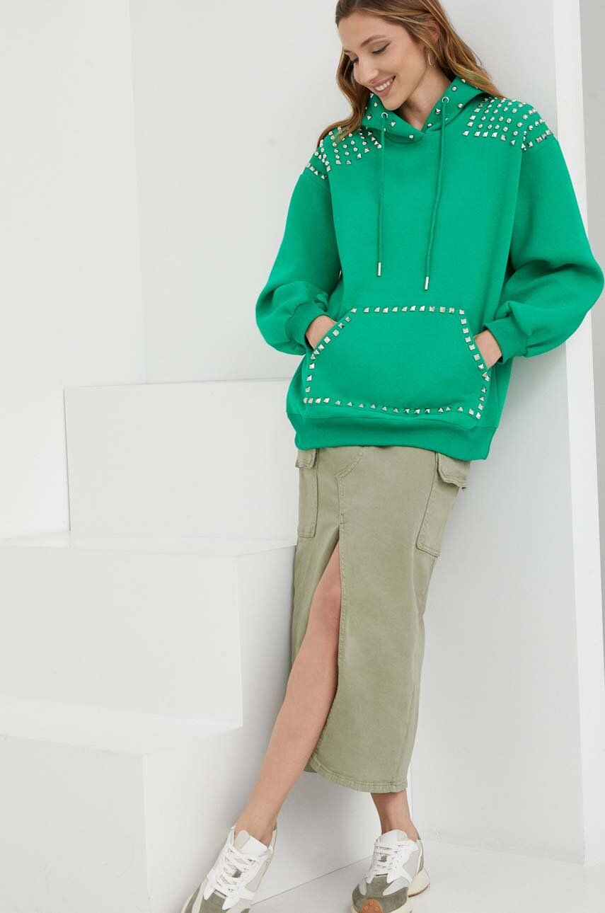 Answear Lab bluza femei, culoarea verde, cu glugă, cu imprimeu