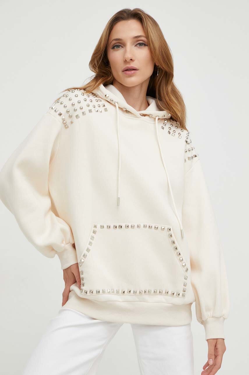 Answear lab bluza femei, culoarea bej, cu glugă, cu imprimeu