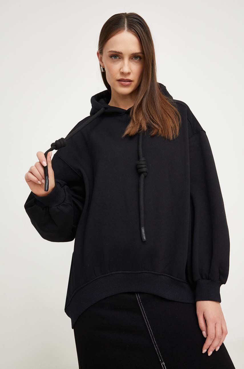 Mikina Answear Lab dámská, černá barva, s kapucí, hladká - černá - 65 % Viskóza
