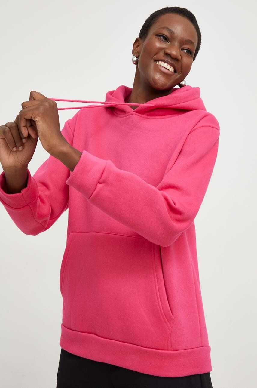 Mikina Answear Lab dámská, růžová barva, s kapucí, hladká - růžová - 90 % Bavlna