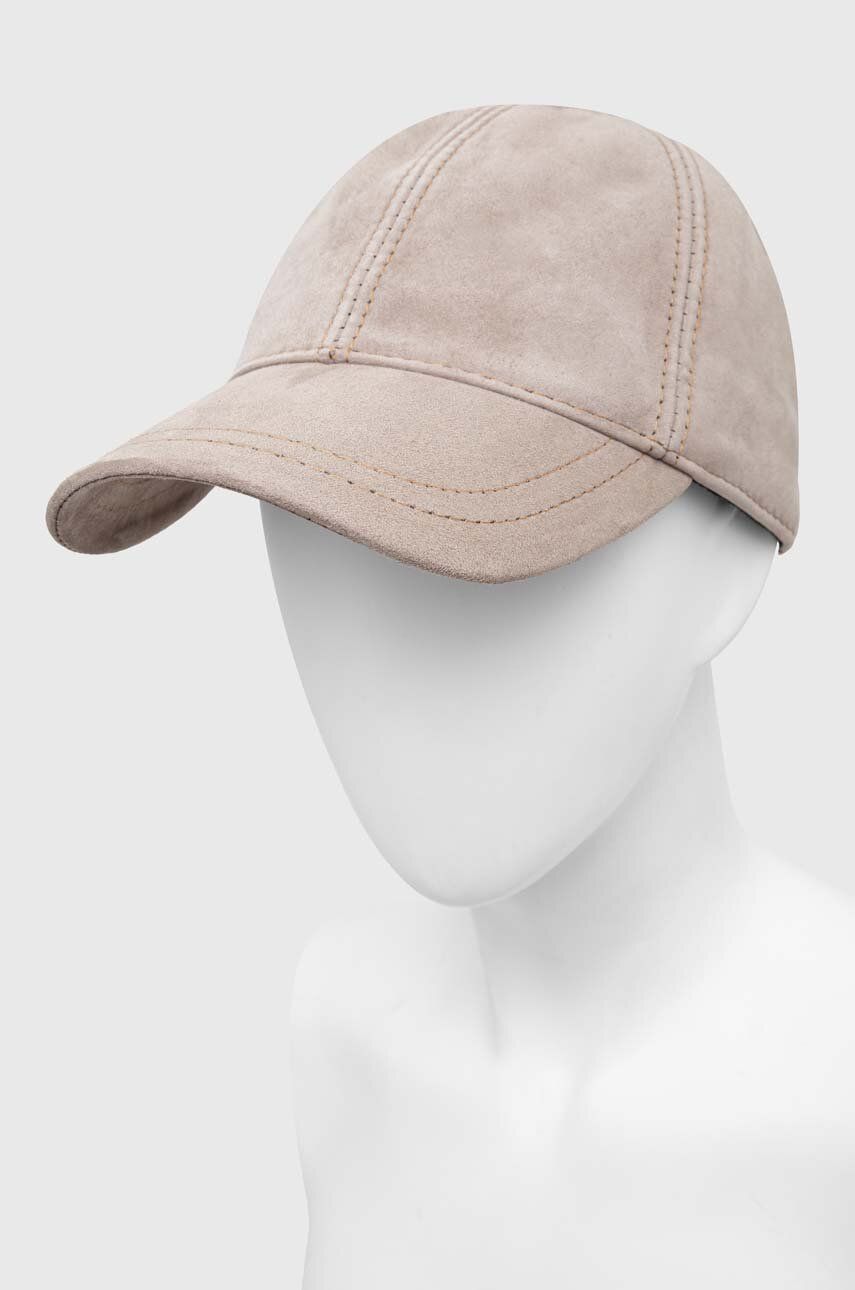 Answear Lab șapcă de baseball din piele întoarsă culoarea bej, uni