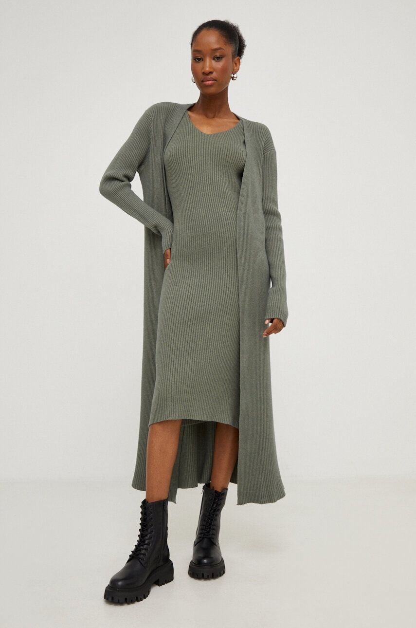 Answear Lab Rochie Si Cardigan Culoarea Verde