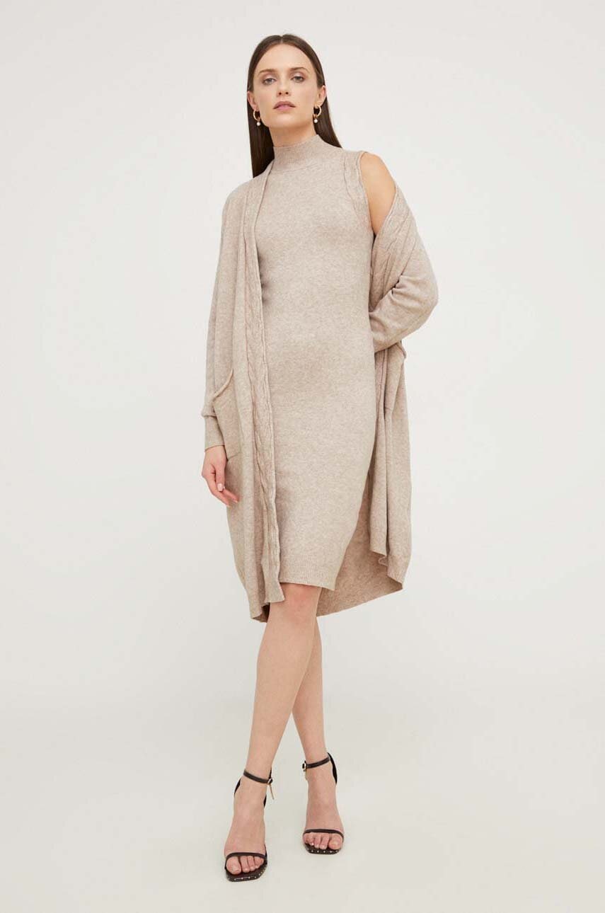 Answear Lab Rochie Si Cardigan Culoarea Bej