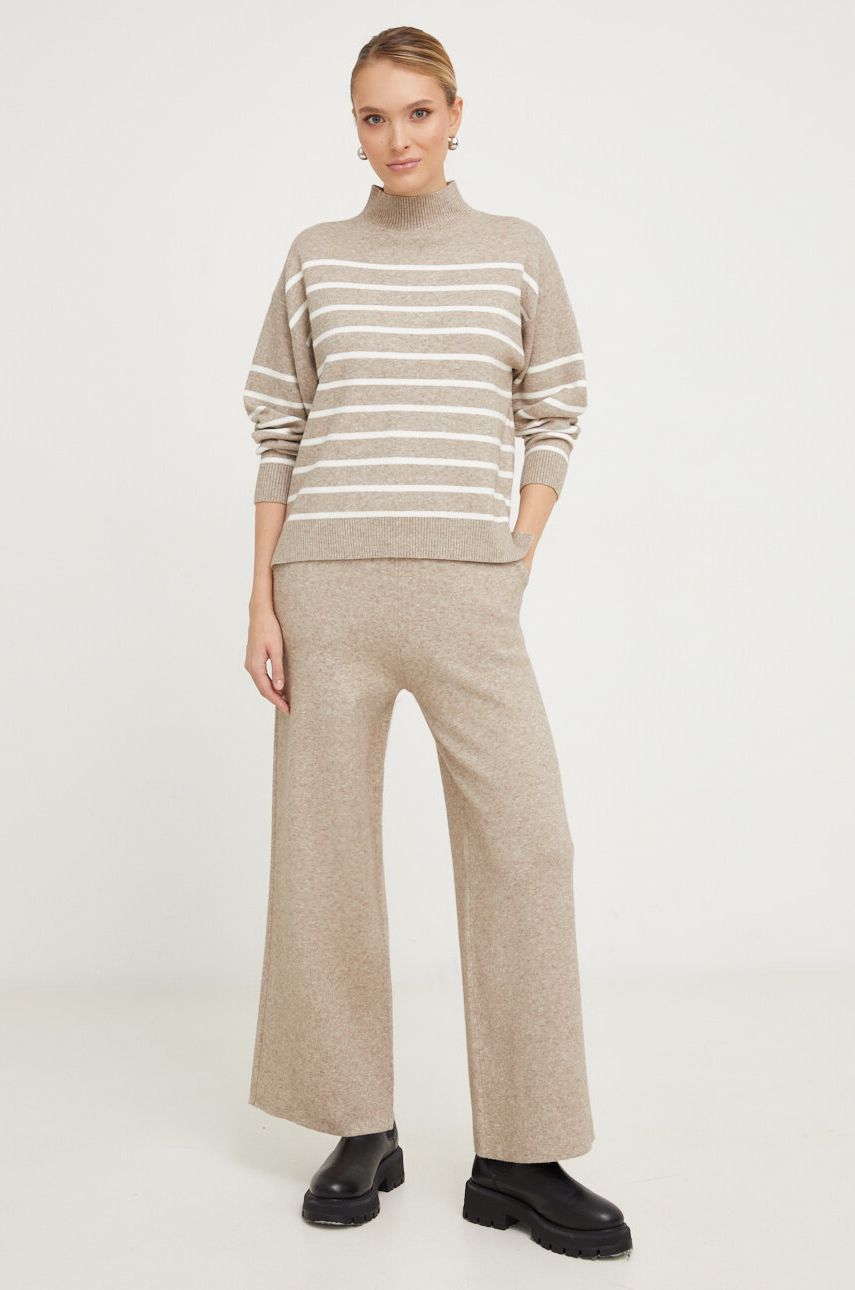 Answear Lab set pulover și pantaloni din lână culoarea bej